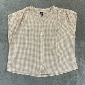 Gap Sleeveless Button Up Shirt Womens L Gingham‎ Check Boxy Cottage Core Boho
